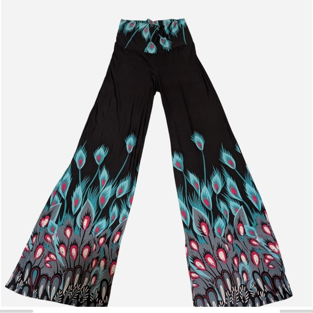Pre-owned White Mark Vibrant Feather Pattern Pants - Picture 1 of 8